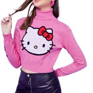 HELLO KITTY Hot Pink Turtleneck Crop Sweater, size M